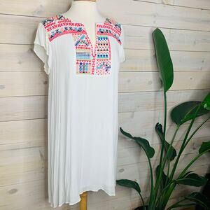 White Sundress with Colorful Geometric Embroidery
